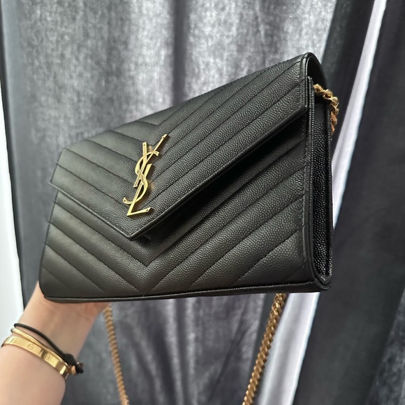 YSL black chevron Cassandra quilted grained calfskin small envelope bag - Picture 2 of 16